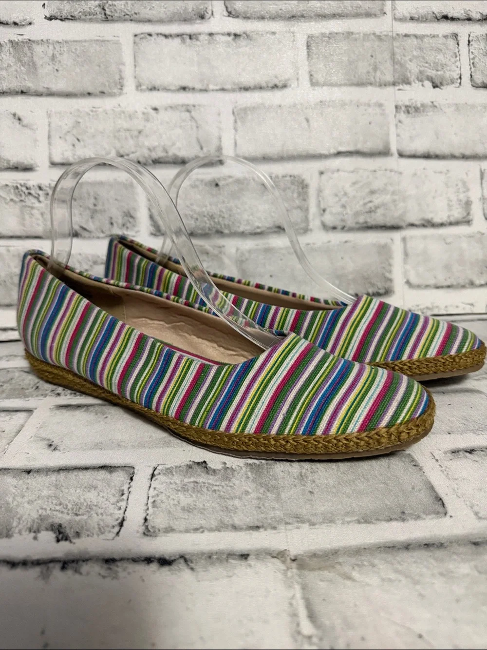 Beacon Vintage Multicolor Stripe Espadrille Flats - Green Pink Blue Purple White
